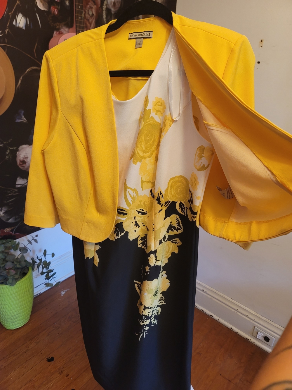 (Lot-2) Maya Brooke Midi Dress Yellow And Coral 14